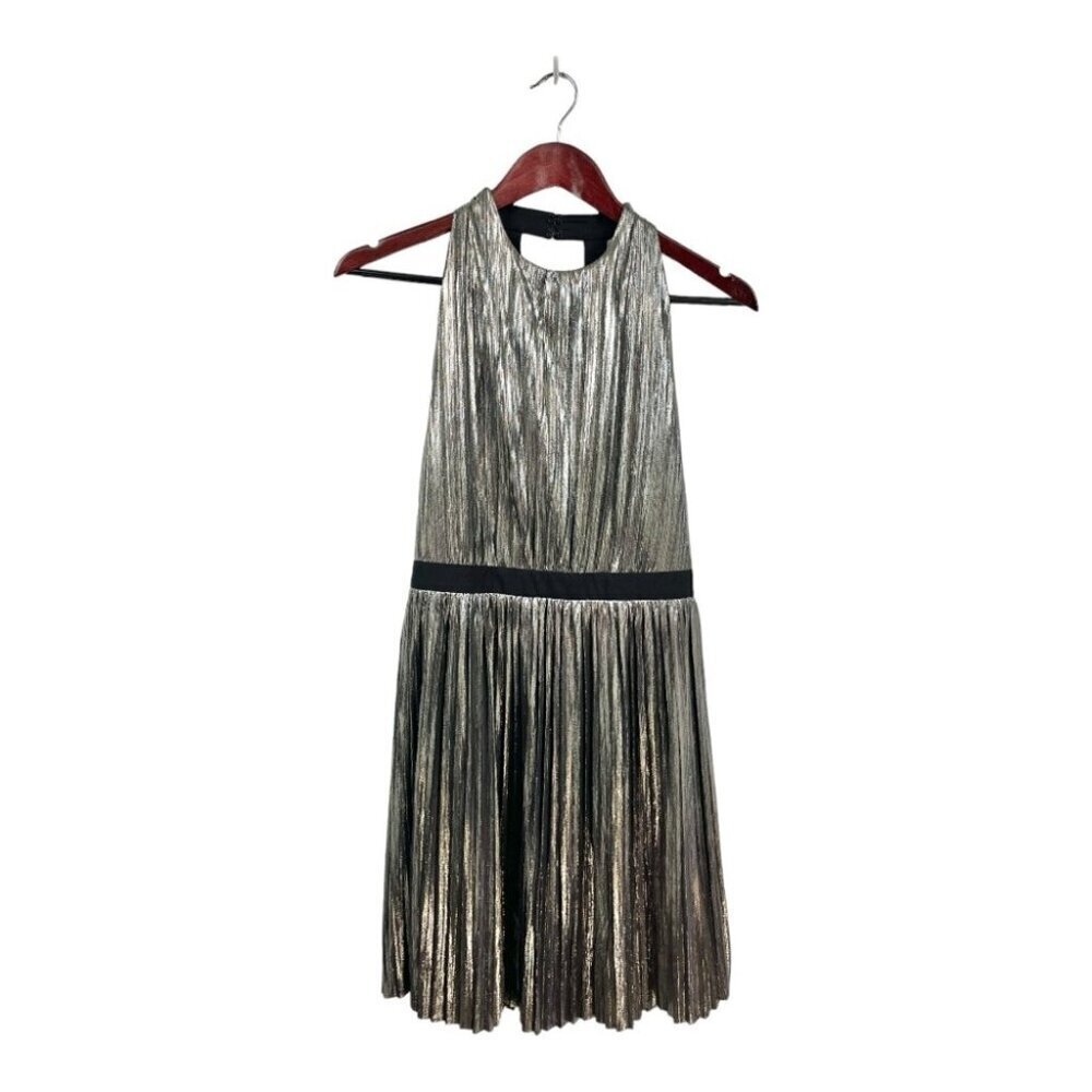 ** Gentle Fawn Loretta Silver Metallic Pleated Halter Mini Dress Size 2 - Picture 3 of 6